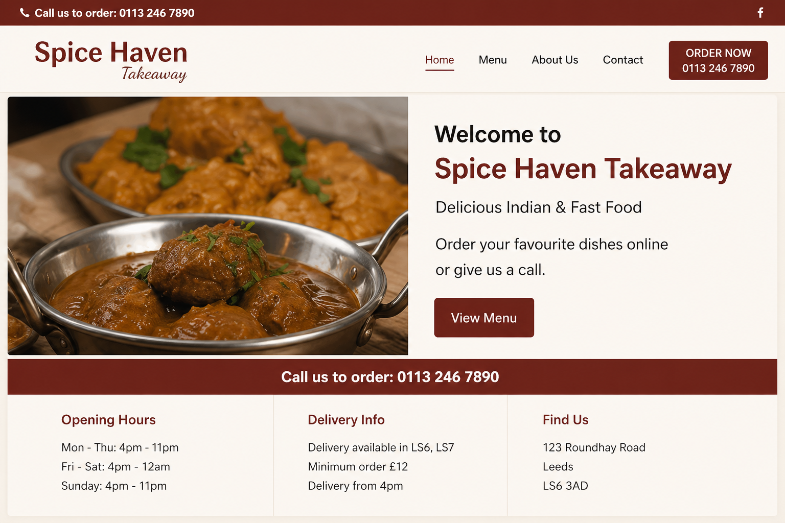 Restaurant website before ApexLocal